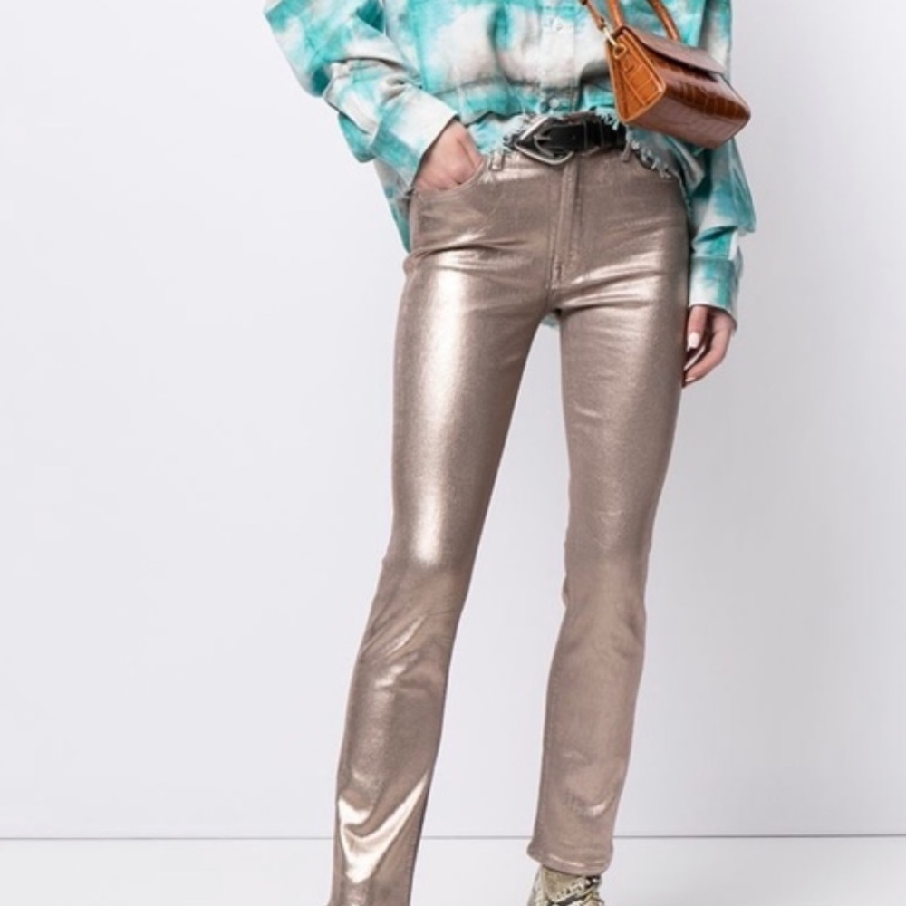 Mother The Mid Rise Dazzler Ankle Driftwood Gold Jeans 28